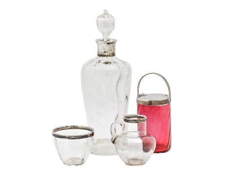 A George V silver mounted and spirally fluted cranberry glass preserve jar, 16cm h, by Hukin &amp; Heath Ltd, Birmingham 1914