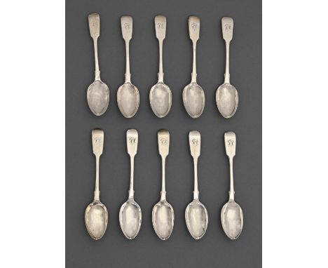 A set of ten Victorian silver teaspoons, Fiddle pattern, by Samuel Whitford, London 1867, 7ozs 5dwts  Light wear