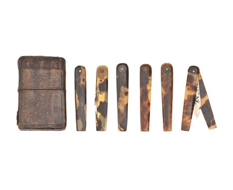 Medical interest, phlebotomy. Six tortoiseshell lancets, various makers, including STODART, first half 19th c, maroon morocco