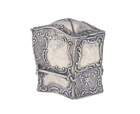 A Victorian silver sedan chair novelty playing card box, 60mm h, by Samuel Jacob, London 1899, marked Rd 345787 and also for 