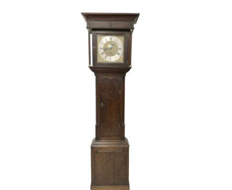 John Heaton - Provincial 30-hour oak cased longcase clock c1780 with a flat topped pediment, broad cornice and plain frieze b