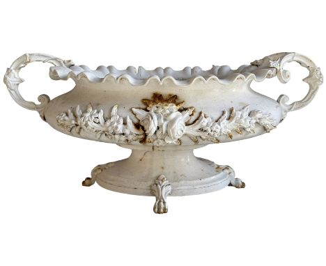 Corneau Alfred á Charleville - mid-19th century French cast iron planter, swollen and waisted oval form with scalloped upper 