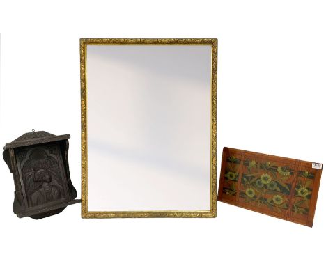 19th century giltwood and gesso wall mirror, the frame decorated with foliage scrolled egg and dart, bevelled mirror plate (6