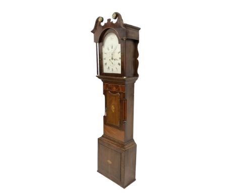 Barber & Whitwell of York - 8-day mid 19th century mahogany longcase clock  with a swans necked pediment and brass paterie, w