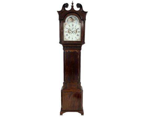 Alexander Frazer of Comber - late 18th century Irish mahogany 8-day longcase with a painted dial and moon roller to the arch 