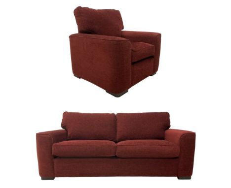 Rogers of York - three-seat sofa bed (W201cm, H92cm, D96cm); matching armchair (W99cm); upholstered in claret fabric