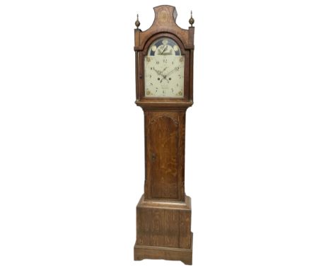 Samuel Wilkinson of Spalding (Lincs) -  19th century 8-day oak longcase clock c 1830, with an inlaid pagoda pediment and two 