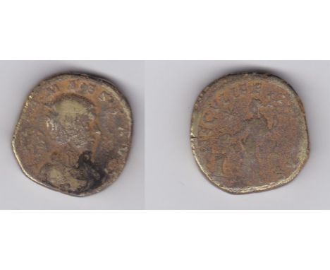 Roman - Julia Maesa Brass Sestertius. Rev: SAECVLI FELICITAS S.C. Felicitas stg left sacrificing over alter, and holding long