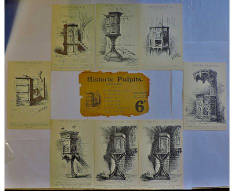 Artist - Set of 6 pen and ink sketch of historic Pulpits by Hastings.