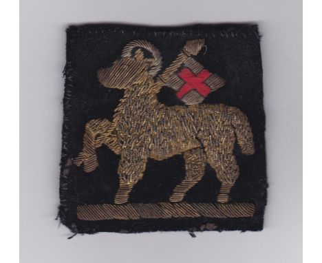 Queen's Royal West Surrey Regiment WWI embroidered arm patch, gold braid on black cloth. Scarce