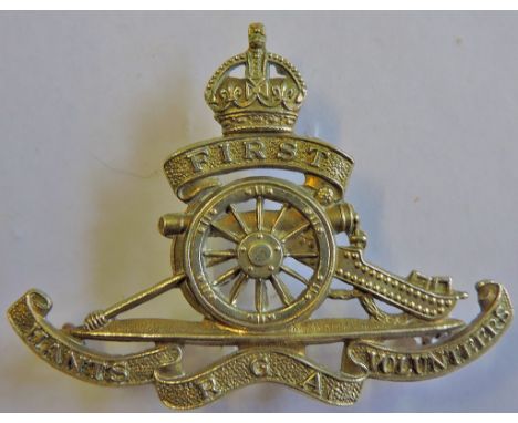 First Hants Royal Garrison Artillery Volunteers WWI cap badge (White Metal) 