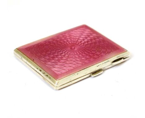 George V silver and pink guilloche enamel cigarette case, sponsor's mark of W T Toghill &amp; Co, Birmingham 1930, 109g gross