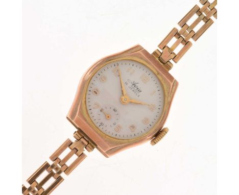 Avia - Lady's 9ct gold bracelet watch, having a white dial with applied gilt Arabic hour markers, seconds subsidiary at the s