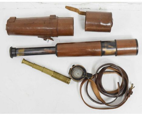 Second World War Scout Regiment Mk IIs H.B.M &amp; Co. three-draw telescope in hide case, reg no. 5658, 64cm long (fully exte