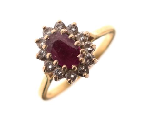 18ct gold ruby and diamond cluster ring, size Q½ approx, 4.6g gross approx