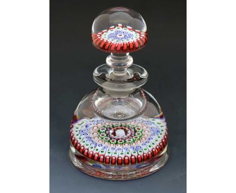 Old English paperweight inkwell, possibly Richardsons, of hemispherical form with a concentric millefiori cane work canopy in