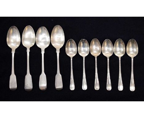 Set of six silver coffee spoons, Sheffield 1915, four teaspoons, 135g approx, and a Chinese white metal menu holder in the fo