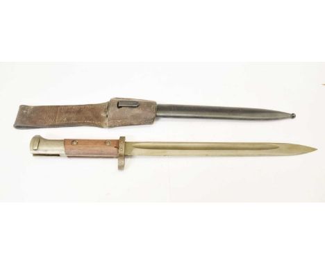Czechoslovakian knife bayonet, 20cm fullered single-edged blade, wooden grip and stamped 'E3 48' with lion,  with original sc