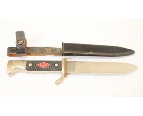 German scout knife, 11cm single-edged blade marked Rostfrei, Solingen, nickel plated pommel and cross guard, chequered Bakeli