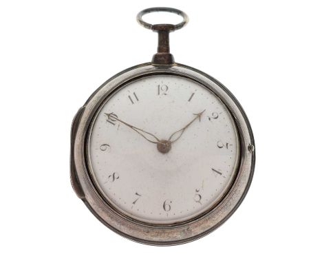 Napoleonic War Interest - George III silver pair cased open faced pocket watch, William Morgan, London, having a white enamel