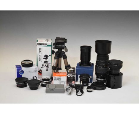 Sigma D9 70-300mm camera lens, together with a quantity of camera equipment including Achromatic slide/Neg copier, Konig Tabl