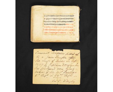 Mid 19th century Indian Jain manuscript with handwritten note referencing the siege of Delhi 1857