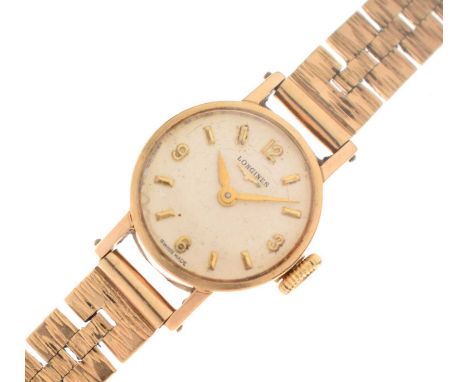 Longines - Lady's 9ct gold wristwatch, having a silvered dial with baton and Arabic quarter hour markers, manual wind movemen