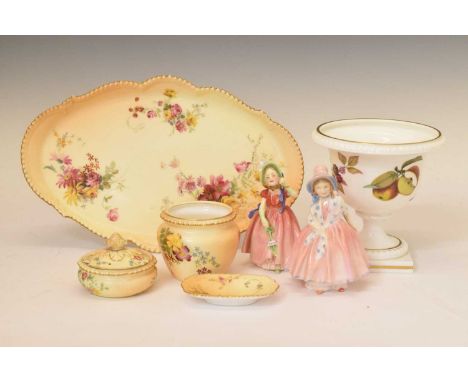 Royal Worcester blush ivory dressing table tray, of bead-edged wavy cartouche form, puce printed mark with date code for 1899