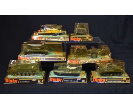 Dinky Toys - Group of seven diecast model military vehicles comrpising; 692 'Leopard Tank', 353 'Shado 2 Mobile', 691 'Strike