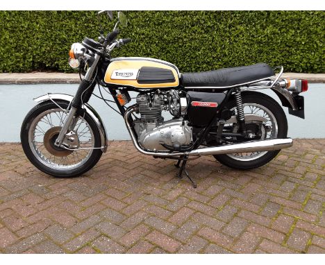 A 1975 Triumph Trident T150VMatching numbers, both NK 45093Totally restored, engine built by SRM in 2013 Completed only 50 mi
