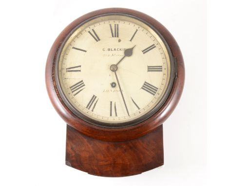 A Victorian mahogany drop dial wall clock, G Blackie, 392 Strand, London, white enamel dial signed and with Roman numerals, s