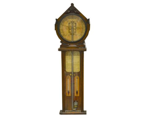 A Victorian oak cased mercury barometer, Joseph Davies &amp; Co., London, printed chart, with the addition of Admiral Fitzroy
