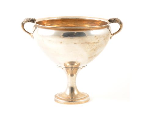 A Medieval inspired silver cup, Nathan &amp; Hayes, Chester 1911, rounded conical bowl with twin griffin head handles, circul