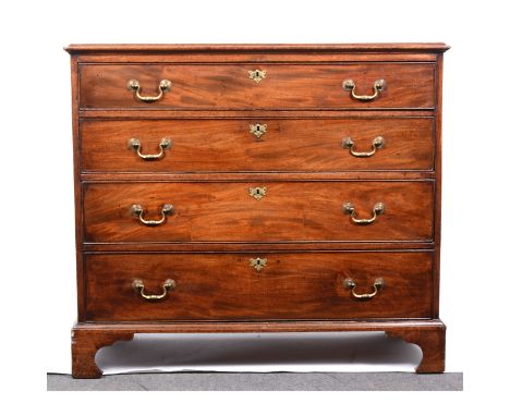 A George III mahogany chest of drawers, rectangular top, moulded edge, four long graduating drawers, bracket feet, width 105c