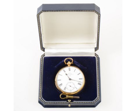 Dent 61 Strand &amp; Royal Exchange London 41211 - an 18 carat yellow gold open face pocket watch, the white enamel dial havi