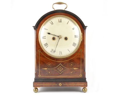 A Regency mahogany bracket clock, white enamel dial with Roman numerals, double fusee hour striking movement with repeat pull