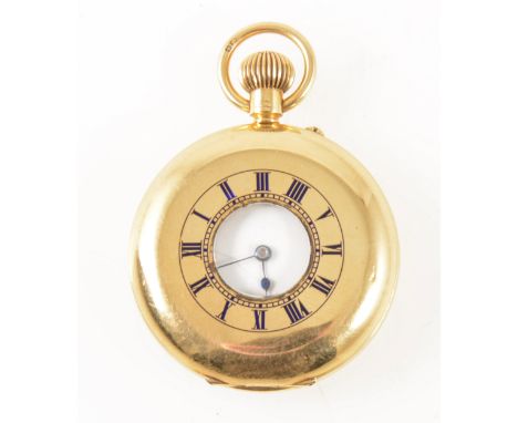 G&amp;T Young - a small 18 carat yellow gold demi hunter pocket watch, the white enamel dial covered by a glass having a Roma