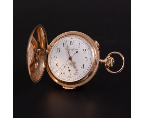 Audermars Freres Brassus Geneve - quarter hour repeating chronograph full hunter pocket watch, the white enamel dial covered 