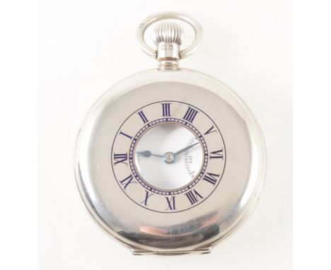 J W Benson London - a silver demi-hunter pocket watch, the white enamel dial covered by a glass having a Roman numeral chapte