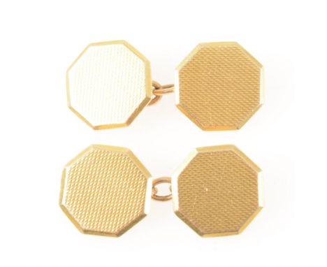 A pair of 18 carat yellow gold engine turned octagonal chain link cufflinks, 13mm diameter, hallmarked London 1930, approxima