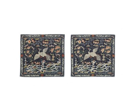 A PAIR OF PEKING KNOT 'SILVER PHEASANT' SILK BADGES19th century Each Fifth Civil Rank badge finely worked in Peking knot depi