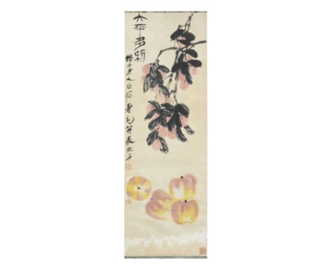 MANNER OF QI BAISHI (1864-1957)Apples and LycheesInk and colour on paper, bearing signature Qi Baishi and with three seals of