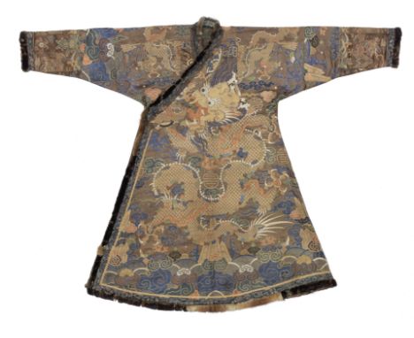 An exceptionally rare chestnut-ground 'dragon' chubha, KangxiKangxiThe elegant garment constructed in Tibet from Chinese Kang