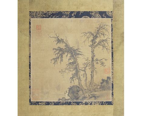 AnonymousProbably Ming DynastyFisherman Album leaf, ink and colour on silk, with silk-brocade border, glazed and framed, bear