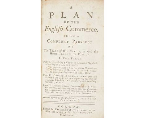 [Defoe, Daniel] A Plan of the English Commerce London: Charles Rivington, 1728. First edition, 8vo, modern calf with banded s