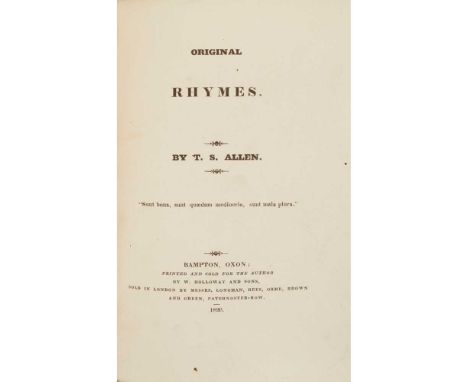 Rare Oxfordshire poetry Original Rhymes by T. S. Allen Bampton: printed and sold for the author, by W. Holloway and Sons, 182