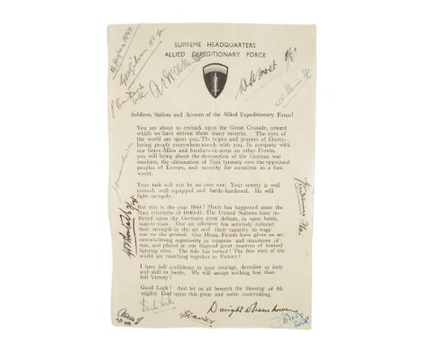 World War II; RAF and WAAF; D-Day Eisenhower's order of the day for 6th June 1944, signed by RAF and WAAF officers  printed d