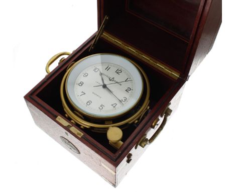 Ulysse Nardin Quartz timepiece in the form of a marine chronometer, the 3.75" silvered dial within a square brass bound three
