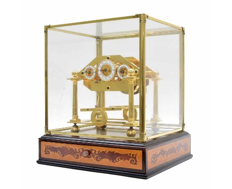 Contemporary Congreve ormolu single fusee rolling ball clock, the 2.25" principal chapter ring with skeletonised centre flank