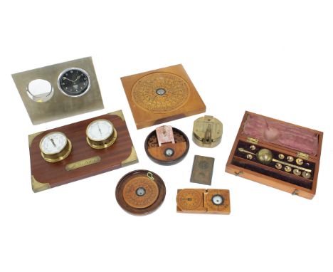 Small collection of scientific instruments&nbsp;including; a brass cased compass by and inscribed Stanley, London, within a m